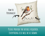 Personalised Robin Gift Cushion Printed Name Design - Cushion Throw Pillow for Him Her - Wild Birds Lover Gift Idea - Little Robin SMC014