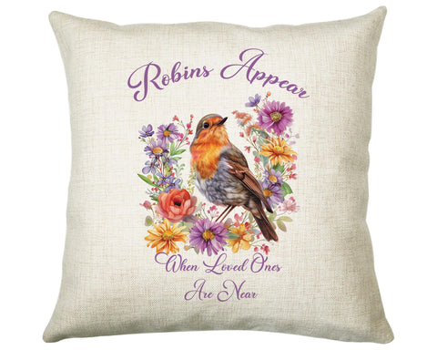 Robin Cushion Gift Robins Appear When Loved Ones Are Near - Family Loss Loved One Throw Pillow - Remembrance Memorial Gift Idea SMC016