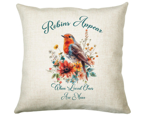 Robin Cushion Gift Robins Appear When Loved Ones Are Near - Family Loss Loved One Throw Pillow - Remembrance Memorial Gift Idea SMC015