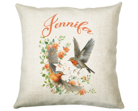 Personalised Robin Gift Cushion Printed Name Design - Cushion Throw Pillow for Him Her - Wild Birds Lover Gift Idea - Little Robin SMC020