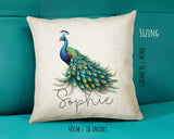 Personalised Peacock Gift Cushion Printed Name Design - Cushion Throw Pillow for Him Her - Animal Bird Lover Gift Idea SMC025