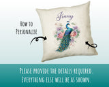 Personalised Peacock Gift Cushion Printed Name Design - Cushion Throw Pillow for Him Her - Animal Bird Lover Gift Idea SMC026