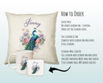 Personalised Peacock Gift Cushion Printed Name Design - Cushion Throw Pillow for Him Her - Animal Bird Lover Gift Idea SMC026