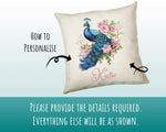 Personalised Peacock Gift Cushion Printed Name Design - Cushion Throw Pillow for Him Her - Animal Bird Lover Gift Idea SMC027