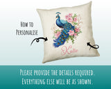 Personalised Peacock Gift Cushion Printed Name Design - Cushion Throw Pillow for Him Her - Animal Bird Lover Gift Idea SMC027