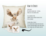 Personalised Owl Cushion Gift Printed Name Design - Cushion Throw Pillow for Him Her - Wild Birds of Prey Lover Gift Idea SMC011