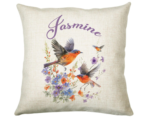 Personalised Robin Gift Cushion Printed Name Design - Cushion Throw Pillow for Him Her - Wild Birds Lover Gift Idea - Little Robin SMC019