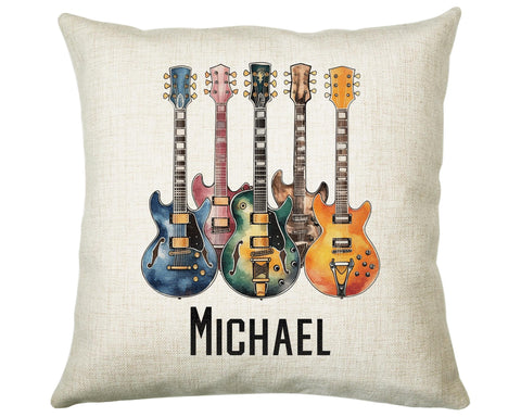 Personalised Guitar Gift Cushion Printed Name Design - Cushion Throw Pillow for Him Her - Guitarist Gift Idea for Band Electric Bass SMC024
