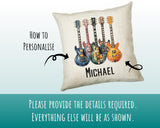 Personalised Guitar Gift Cushion Printed Name Design - Cushion Throw Pillow for Him Her - Guitarist Gift Idea for Band Electric Bass SMC024