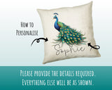 Personalised Peacock Gift Cushion Printed Name Design - Cushion Throw Pillow for Him Her - Animal Bird Lover Gift Idea SMC025