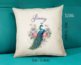 Personalised Peacock Gift Cushion Printed Name Design - Cushion Throw Pillow for Him Her - Animal Bird Lover Gift Idea SMC026