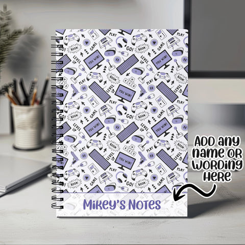 Personalised Notebook with Any Name or Message - Video Games Gamer Design Notebook Gift Idea - A5 Lined Spiral Notebook for Teachers NBK025