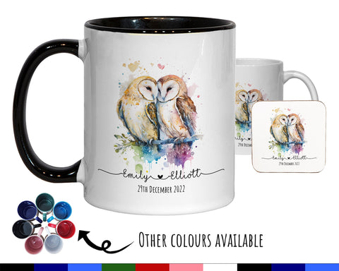Personalised Owl Valentines Day Gift for Boyfriend Husband - Custom Wedding Anniversary Coffee Mug for Couples - 11oz Ceramic SV0029