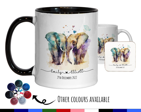 Personalised Elephant Valentines Day Gift for Boyfriend Husband - Custom Wedding Anniversary Coffee Mug for Couples - 11oz Ceramic SV0030