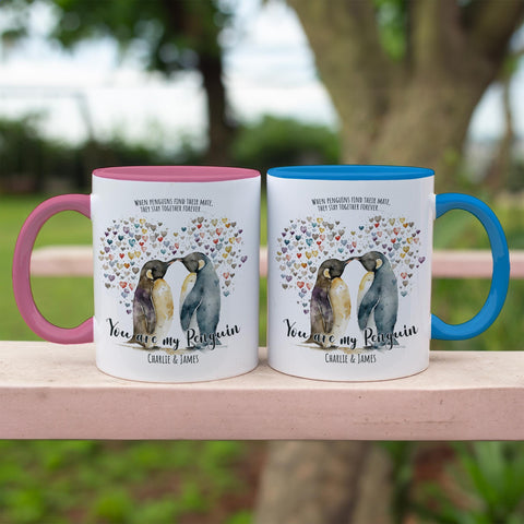 Personalised Couples Mugs Penguin Valentines Day Gift - Mr and Mrs Mugs His and Hers Wedding Anniversary Coffee Mugs - 11oz Ceramic MGZ515