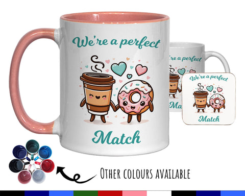 Kawaii Coffee & Donut Valentines Day Gift for Boyfriend Husband - Perfect Match Custom Wedding Anniversary 11oz Coffee Mug for Couples SV012