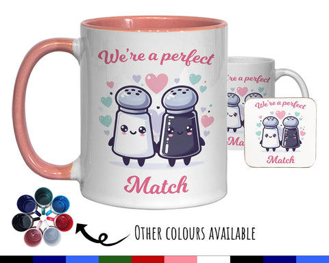 Kawaii Salt & Pepper Valentines Day Gift for Boyfriend Husband - Perfect Match Custom Wedding Anniversary 11oz Coffee Mug for Couple SV008