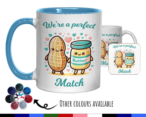 Kawaii Peanut & Butter Valentines Day Gift for Boyfriend Husband - Perfect Match Custom Wedding Anniversary 11oz Coffee Mug for Couple SV009