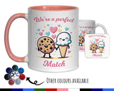 Kawaii Cookies & Ice Cream Valentines Day Gift for Boyfriend Husband - Perfect Match Custom Wedding Anniversary 11oz Coffee Mug Couple SV007