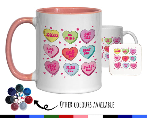 Love Hearts Valentines Day Gift for Boyfriend Girlfriend Husband - Sweet Candy Design Wedding Anniversary 11oz Coffee Mug Couple SV002
