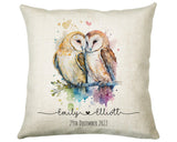 Personalised 2nd Anniversary Owls Cotton Gift Cushion Two Years Custom Design Gift Valentines Present - Wedding Cushion Pillow Couple CSV029