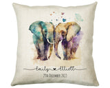 Personalised 2nd Anniversary Elephant Cotton Gift Cushion Two Years Custom Design Gift Valentines Present - Wedding Cushion Pillow SV030
