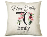 70th Birthday Gift for Women - Personalised Happy Birthday Cushion Age 70 Gift for Her - Ladies Floral Design Mum Nan Gran Seventy BNA70C