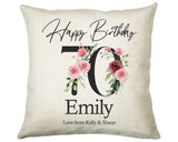 70th Birthday Gift for Women - Personalised Happy Birthday Cushion Age 70 Gift for Her - Ladies Floral Design Mum Nan Gran Seventy BNA70C