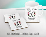 60th Birthday Gift for Women - Personalised Happy Birthday Cushion Age 60 Gift for Her - Ladies Floral Age Design Mum Nan Gran Sixty BNA60C