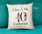 40th Birthday Gift for Women - Personalised Happy Birthday Cushion Age 40 Gift for Her Ladies Floral Design Mum Daughter Sister Forty BNA40C