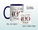 100th Birthday Gift for Women - Personalised Coffee Mug & Coaster Age 100 Gift for Her - Ladies Floral Design Nan Gran One Hundred BNA100M