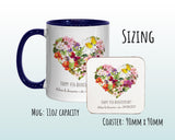 Personalised 4th Anniversary Mug Gift - Great Gift for Couples - Fourth Wedding Anniversary Mug & Coaster Floral Design for Mr Mrs MGZ374