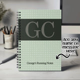 Monogrammed Initial Notebook Gift - Personalised Birthday Notebook for Her for Him - Sage Green Contrasting Colour Design NBK093