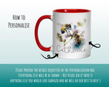 Personalised Bumble Bee Mug Gift - Great Gifts for Bee Lovers - Watercolour Honey Bee and Flowers Design Mug & Coaster MGZ526