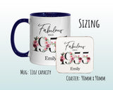 70th Birthday Gift for Women - Fabulous Since 1955 Personalised Coffee Mug Coaster Age 70 Gift for Her - Ladies Floral Design Mum Nan BNC70M