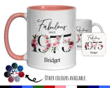 50th Birthday Gift for Women - Fabulous Since 1975 Personalised Coffee Mug Coaster Age 50 Gift for Her - Ladies Floral Design Mum BNC50M
