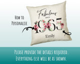 60th Birthday Gift for Women - Personalised 1965 Birthday Cushion Age 60 Gift for Her - Ladies Floral Age Design Mum Nan Gran Sixty BNC60C