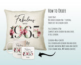 60th Birthday Gift for Women - Personalised 1965 Birthday Cushion Age 60 Gift for Her - Ladies Floral Age Design Mum Nan Gran Sixty BNC60C