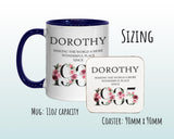 90th Birthday Gift for Women - Wonderful Since 1935 Personalised Coffee Mug Coaster 90 Gift for Her - Ladies Floral Design Nan Gran BND90M