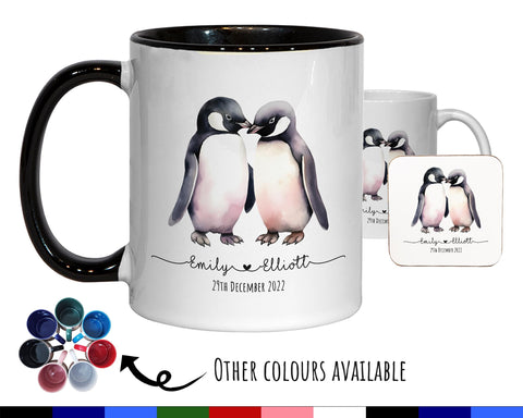 Personalised Penguin Valentines Day Gift for Boyfriend Husband - Custom Wedding Anniversary Coffee Mug for Couples - 11oz Ceramic SV0028