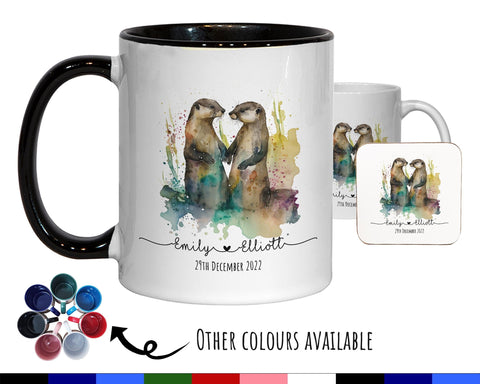 Personalised Otter Valentines Day Gift for Boyfriend Husband - Custom Wedding Anniversary Coffee Mug for Couples - 11oz Ceramic SV0028