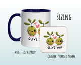 Kawaii Olive You Valentines Day Gift for Boyfriend Husband - Custom Wedding Anniversary Coffee Mug for Couples - 11oz Ceramic SV0025