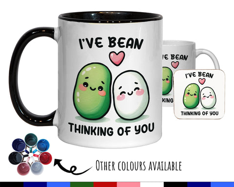 Kawaii 'Bean Thinking of You' Valentines Day Gift for Boyfriend Husband - Custom Wedding Anniversary 11oz Coffee Mug for Couples SV0021