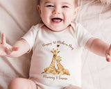 First Mothers Day Gift Personalised Present - Giraffe Design Babygrow Tee Vest Gift for Watercolour Wild Animals - Matching Cushion SMC007