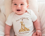 First Mothers Day Gift Personalised Present - Giraffe Design Babygrow Tee Vest Gift for Watercolour Wild Animals - Matching Cushion SMC007
