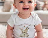 First Mothers Day Gift Personalised Present - Cute Bunny Rabbit Design Babygrow Tee Vest Gift for Mum Animals - Matching Cushion SMC006