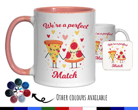 Kawaii Pizza Valentines Day Gift for Boyfriend Husband - Perfect Match Custom Wedding Anniversary 11oz Coffee Mug for Couples SV014