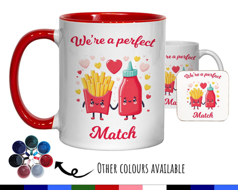 Kawaii Ketchup & Fries Valentines Day Gift for Boyfriend Husband - Perfect Match Custom Wedding Anniversary 11oz Coffee Mug for Couple SV013