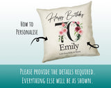 70th Birthday Gift for Women - Personalised Happy Birthday Cushion Age 70 Gift for Her - Ladies Floral Design Mum Nan Gran Seventy BNA70C