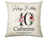 40th Birthday Gift for Women - Personalised Happy Birthday Cushion Age 40 Gift for Her Ladies Floral Design Mum Daughter Sister Forty BNA40C